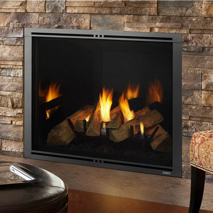 Majestic Marquis II 42" direct vent gas fireplace with glass front and decorative trim