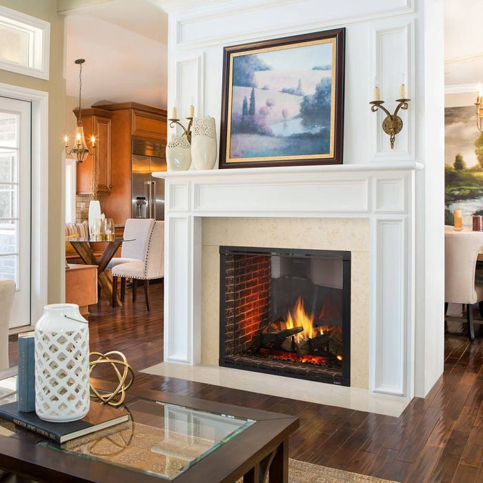 Majestic Marquis II 42-inch see-through direct vent gas fireplace with glass front and decorative trim