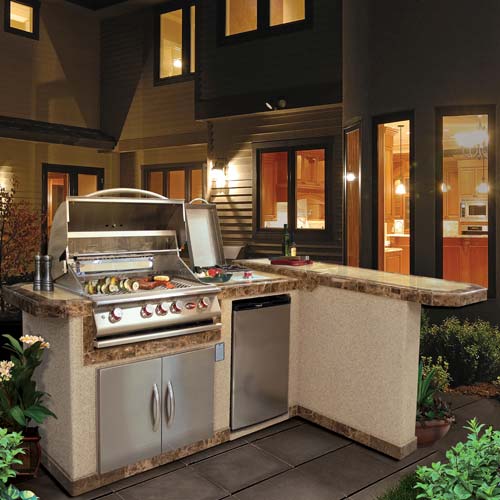 Cal Flame BBQ Island L-Shaped grill with sleek design and side burner