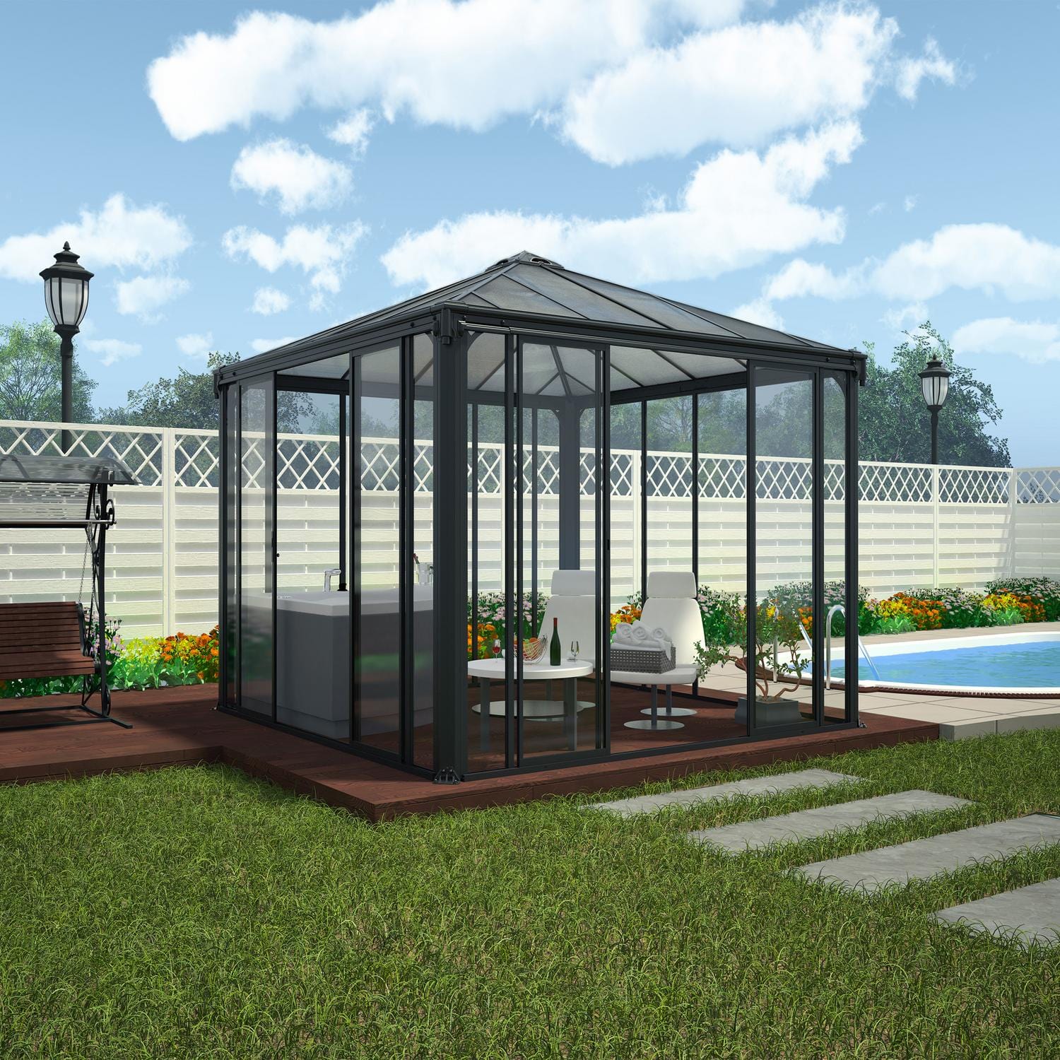 Palram - Canopia | Ledro Enclosed Gazebo - Gray/Bronze