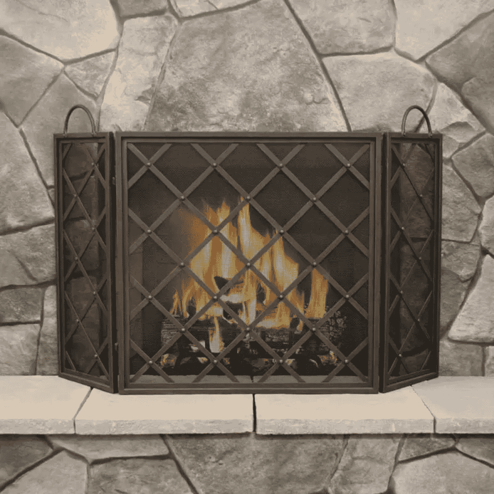 Pilgrim Iron Weave Tri Panel Fireplace Screen