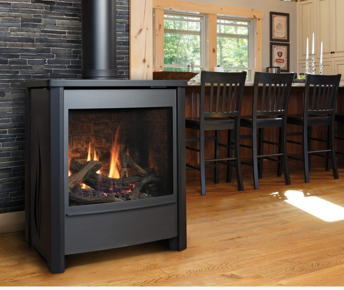 Kingsman Freestanding Direct Vent Gas Stove FDV45 with clean lines and stainless steel finish.