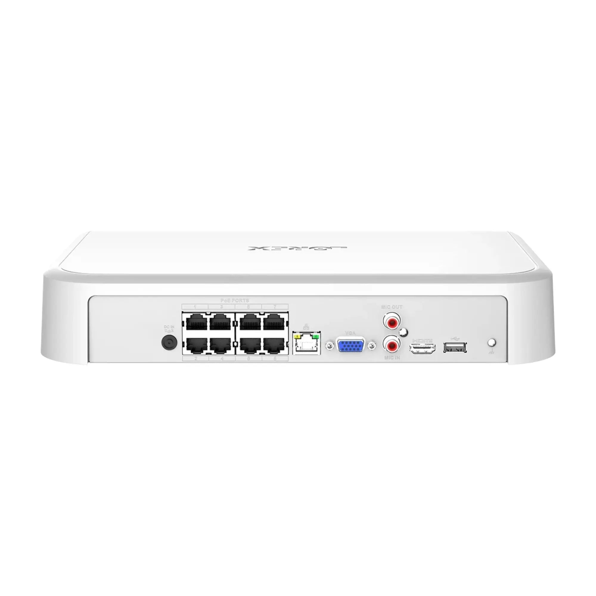 White electronic device with various ports on a white background