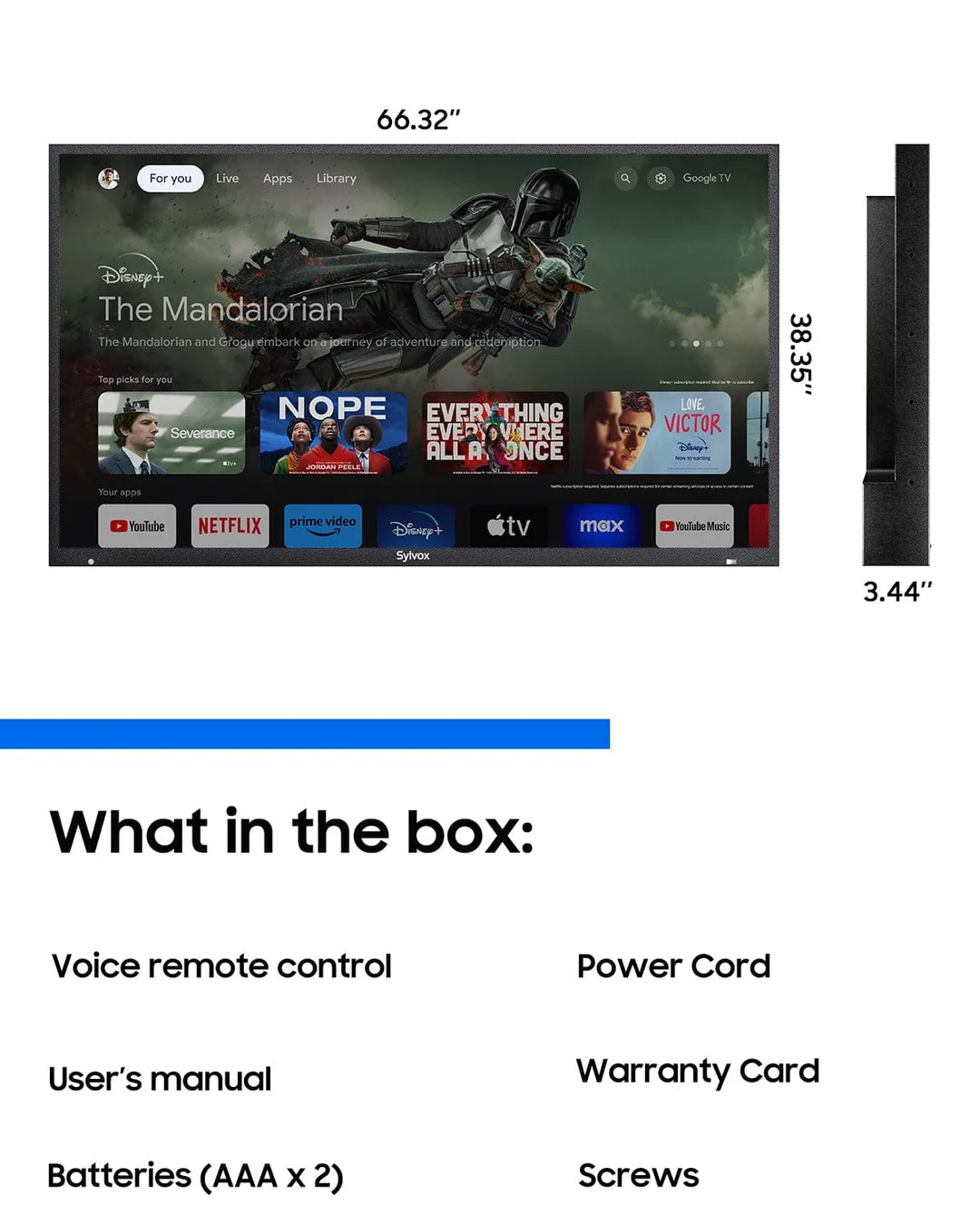 SYLVOX Pool Pro QLED 3.0 Full-Sun Outdoor TV — 4K QLED, 2000 Nits, Google TV