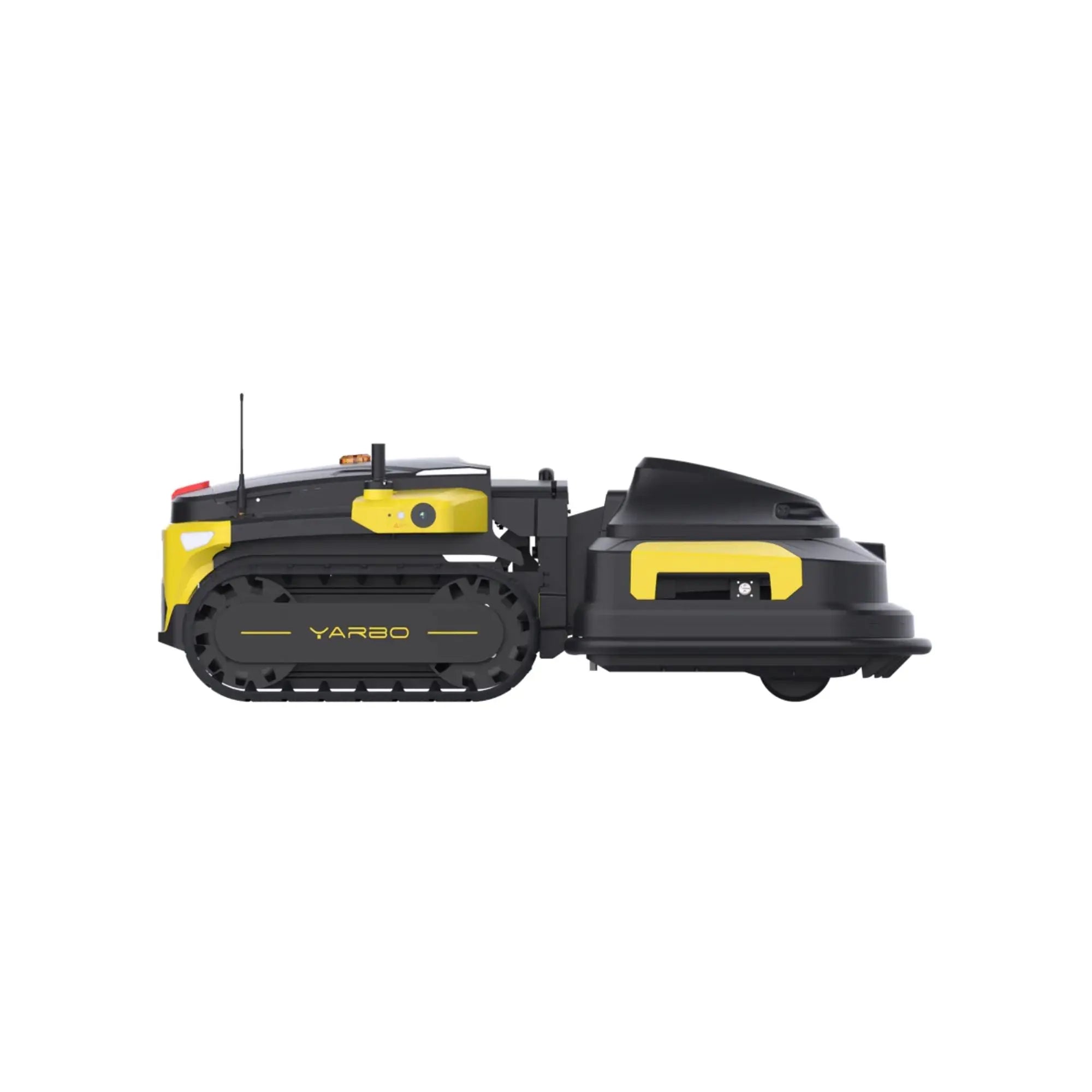 Robotic lawn mower with 'Yardbo' branding on a white background